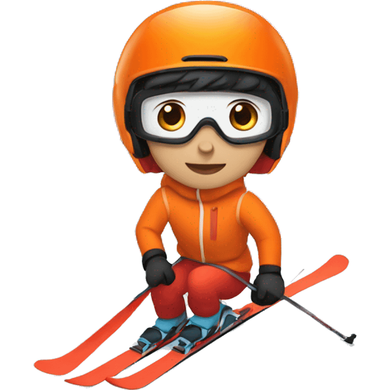 black haired male boy Skier with orange helmet and red jacket emoji