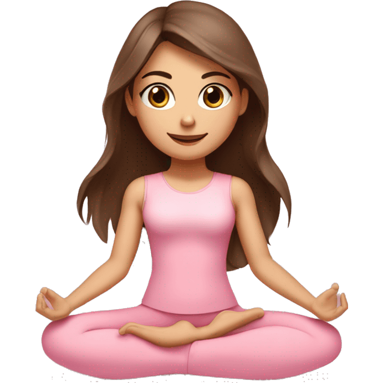 Brunette long hair and brown eyes yoga beautiful girl in light pink pink pink clothes sitting on a yoga mat emoji