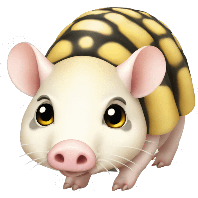 White chubby armadillo pig with yellow and black spots and cute flat face wide set eyes emoji