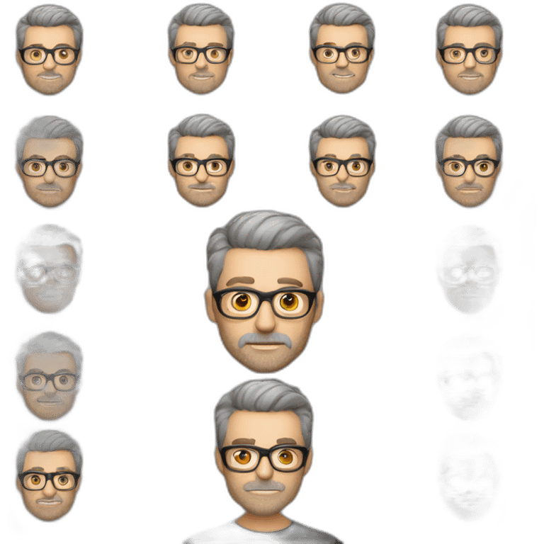 Caucasian man 40. brown eyes. short hair and short gray beard. disheveled on end. black glasses emoji