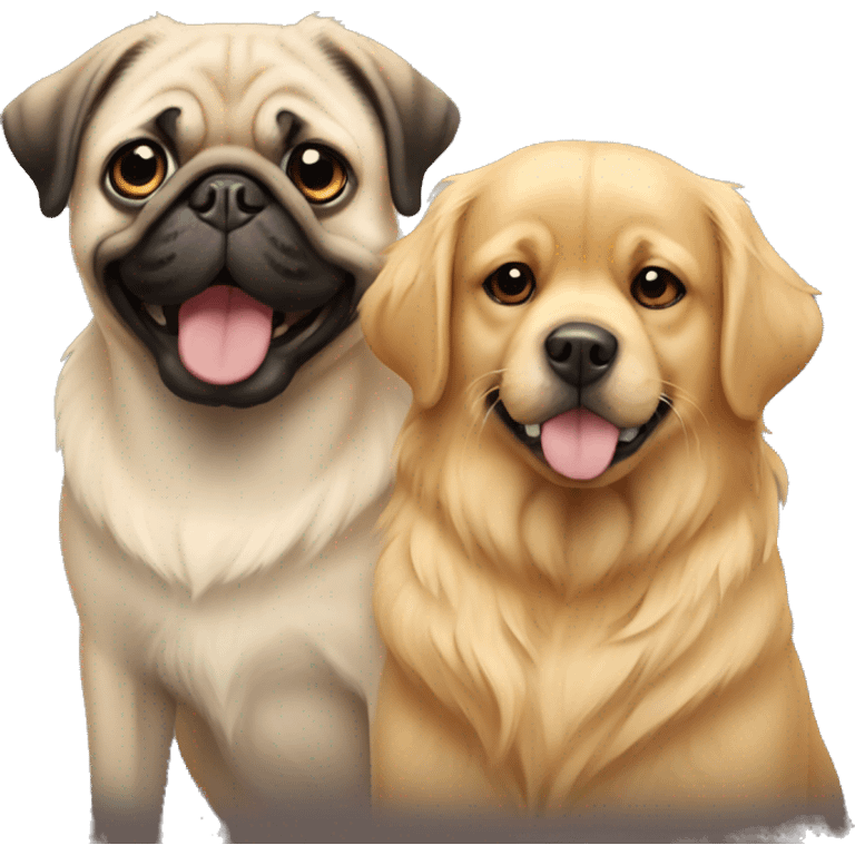 Pug and golden retriever playing emoji