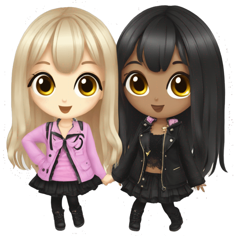 two hime gyaru girls, plus size, goth emoji