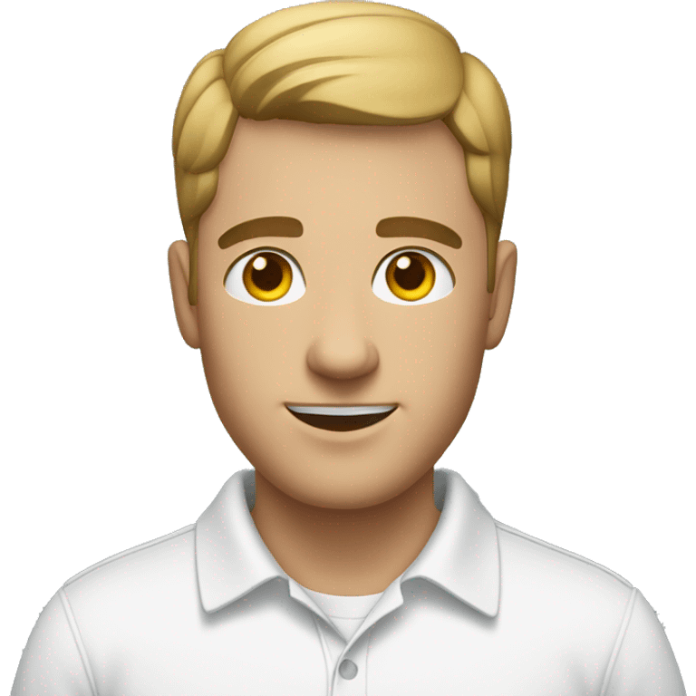 a white male in his 30s with a short haircut, wearing a white polo shirt emoji