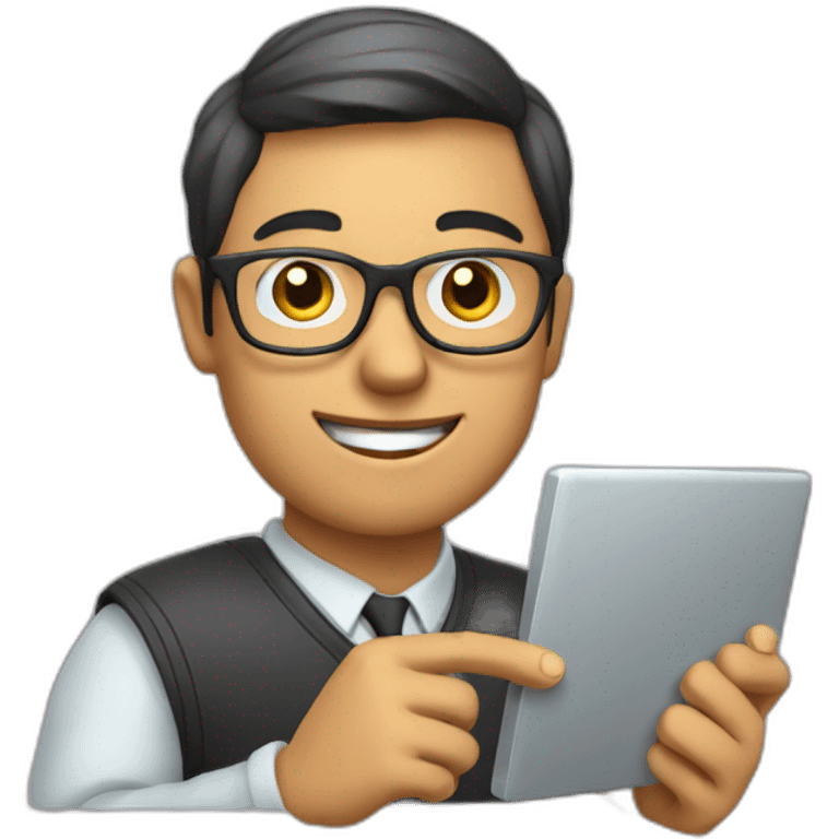 man wearing glasses and holding a computer in his right hand and signaling OK with his left hand emoji