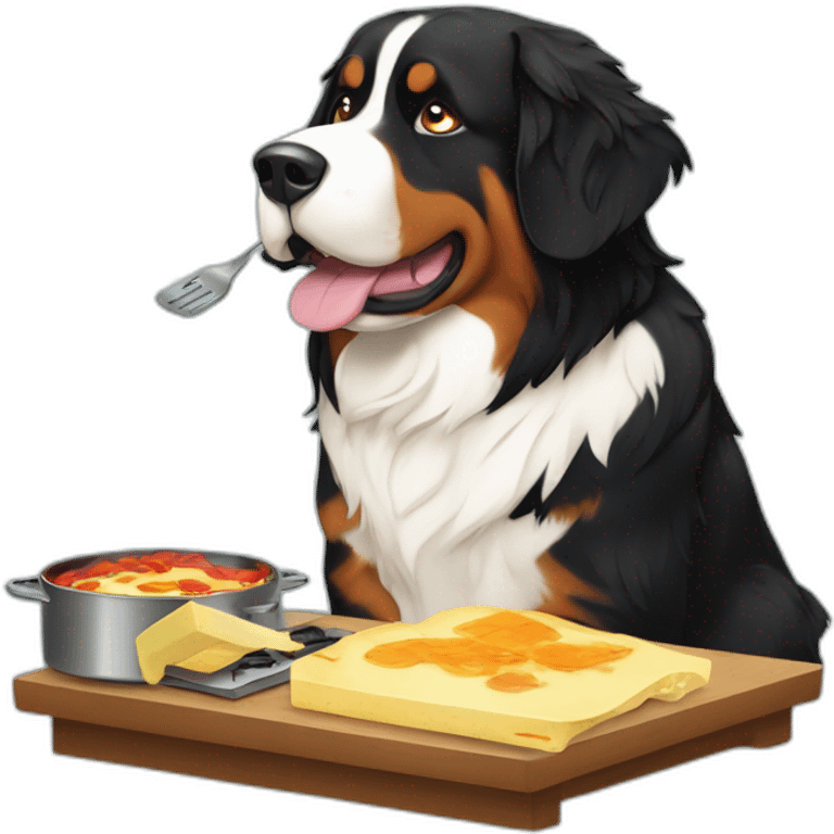 bernese mountain dog cooking raclette emoji