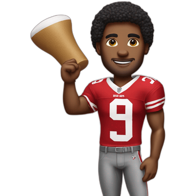 a man with a San Francisco 49ers Tshirt and foam finger emoji