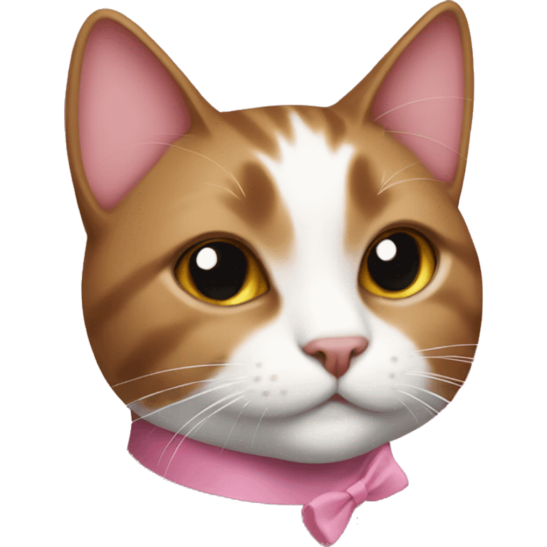 Brown and white cat with a pink bow emoji