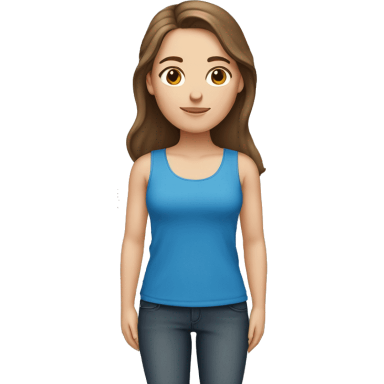 white girl brown hair in blue tank  emoji