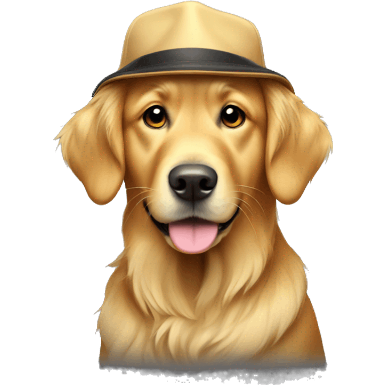 Golden retriever wearing backwards hat emoji