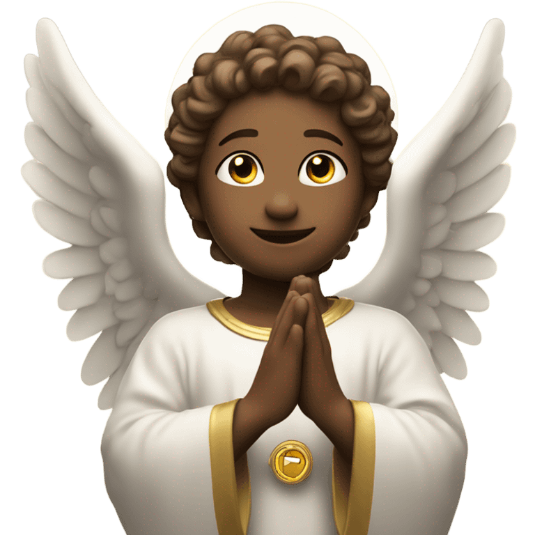 angelic emote with smile and eye looks up with hand that prayying open hand and a halo  emoji