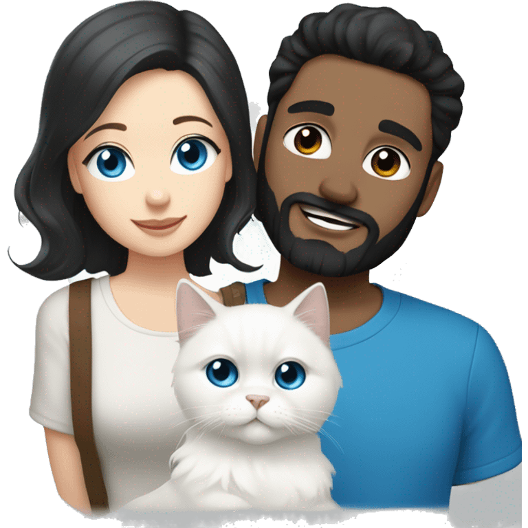 A guy with a black earing and black short hair and black beard and holding a all white Siberian cat with blue eyes  emoji