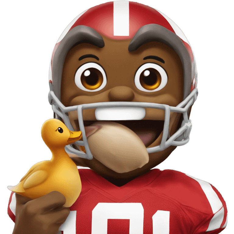 Brutus Buckeye eating a duck emoji