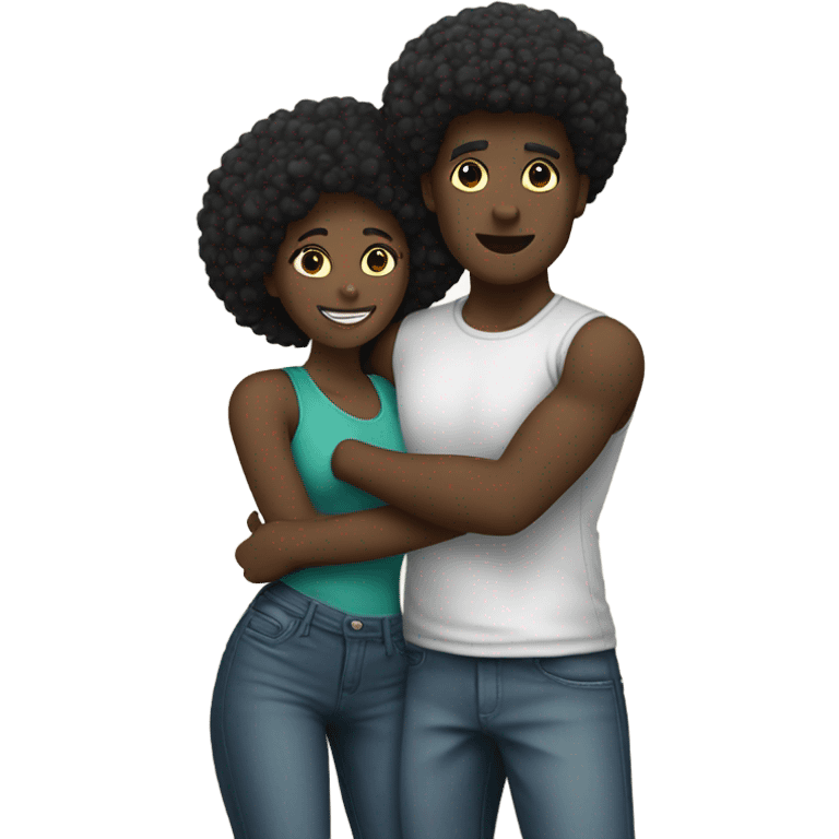 Black male and female with afros embrace. emoji