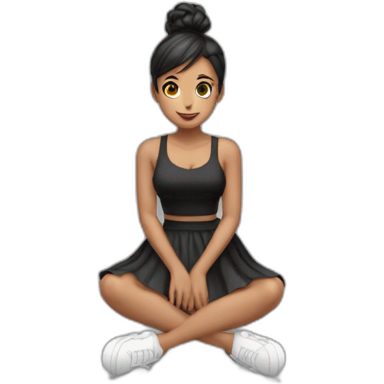 full body Front view emogirl sits on the floor black skirt emoji