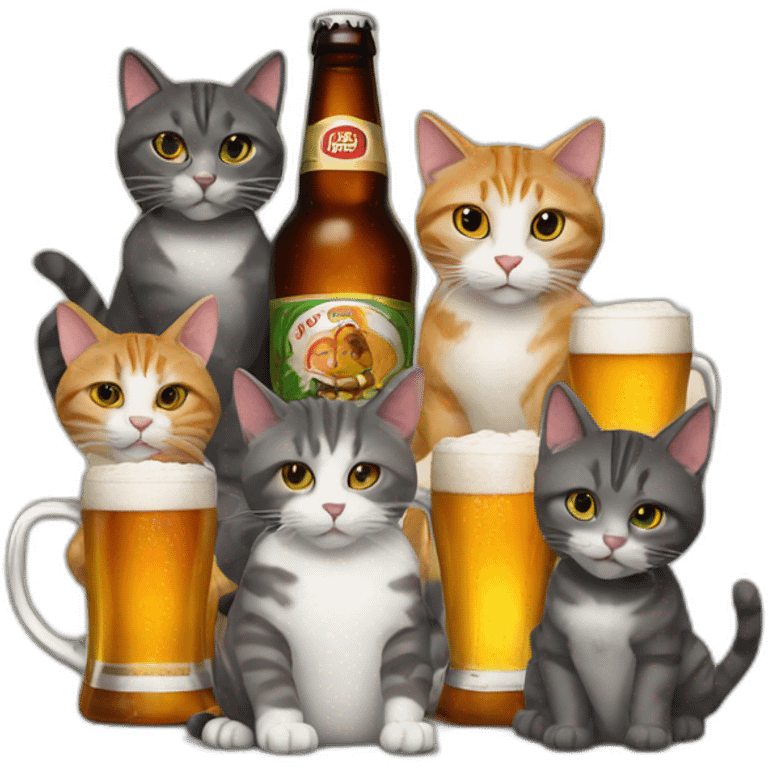 Cat with others cats drinking beers emoji