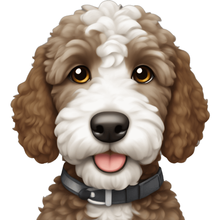 dark gray brown golden doodle with white patch on chest puppy emoji