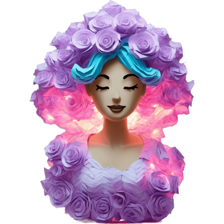  lady vaporwave made of 420 origami newspaper roses hemp leaves lantern fairy lights burning paper vaporwave emoji