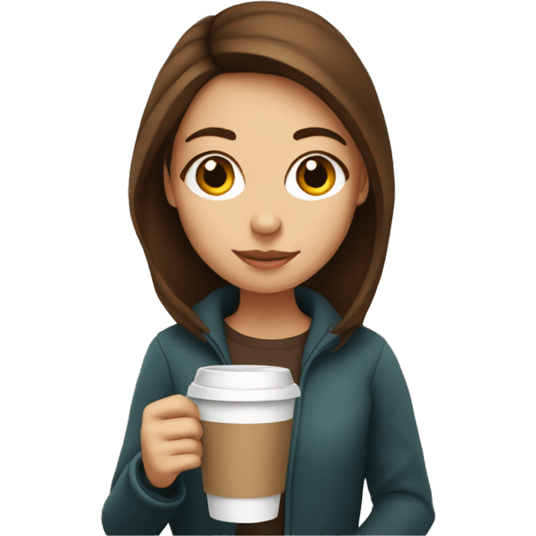 girl with brown hair gazing drinking coffee emoji