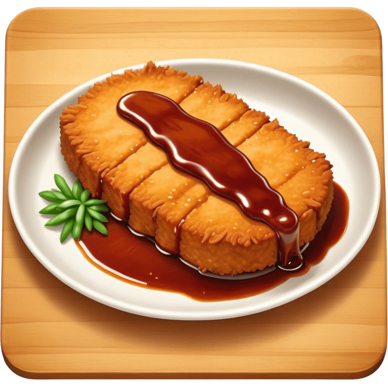 Tonkatsu Cinematic Realistic Tonkatsu Dish Emoji, depicted as a golden, crispy pork cutlet drizzled with tangy BBQ sauce, rendered with detailed textures and dynamic, appetizing lighting. emoji