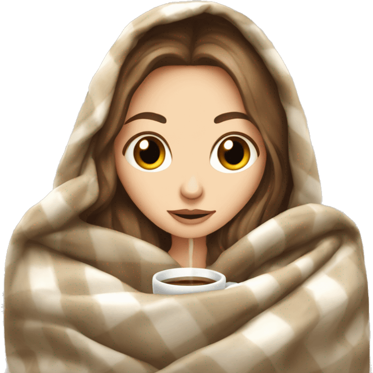 White Girl inside a blanket sipping coffee eyes closed emoji