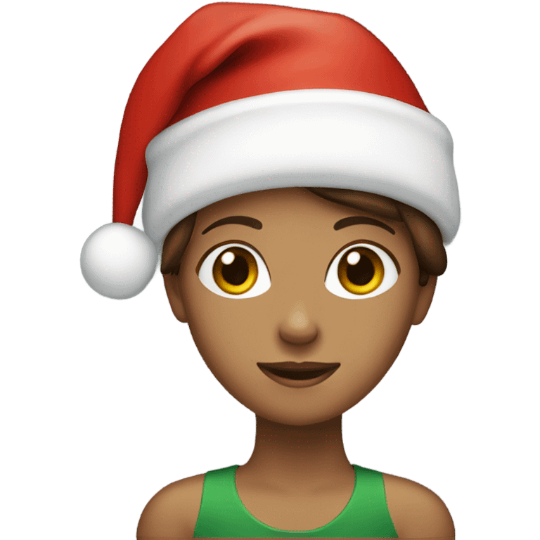 Girl with brown hair wearing a Christmas hat emoji