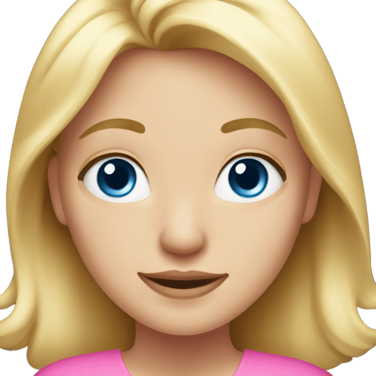 Blonde girl with blue eye in a pink dress smiling emoji