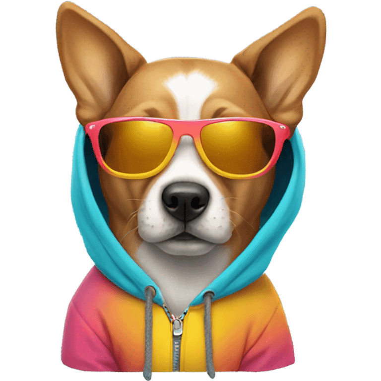 dog wearing a hoodie with sunglasses emoji