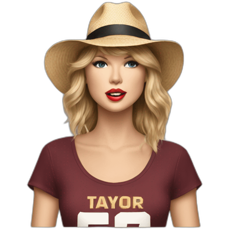 Taylor swift singing 22 with her 22 hat and shirt emoji