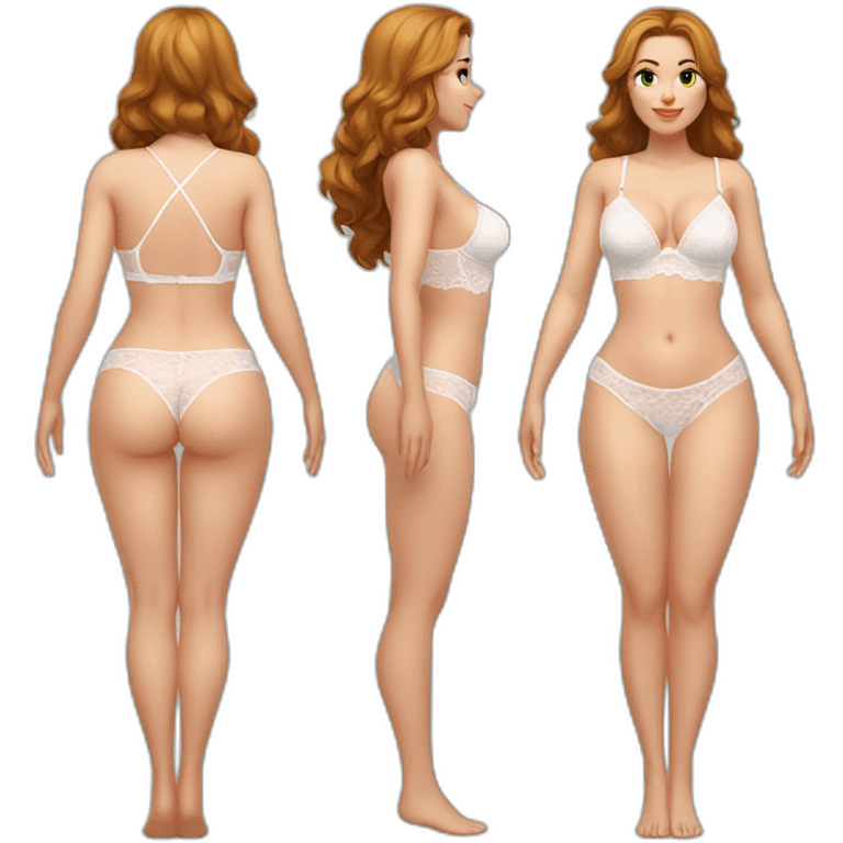 Full body Caucasian curvy cэbeauty white lingerie back and front views emoji