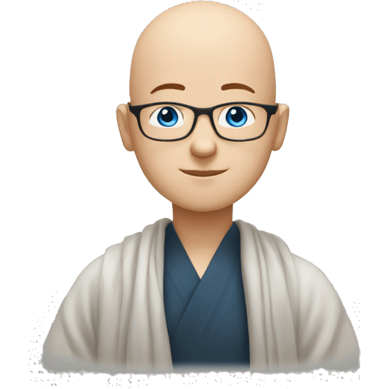 bald man with glasses and blue eyes doing namaste emoji