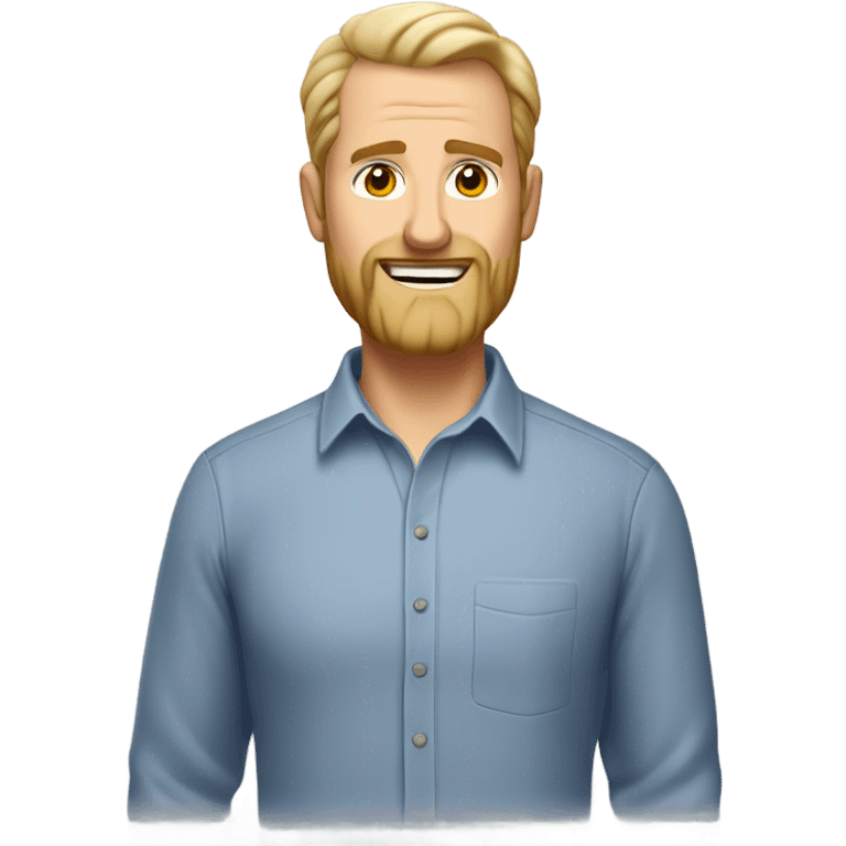 middle aged english man, short slicked back hair blonde, blonde medium length size full beard, in a smart unbuttoned shirt. emoji