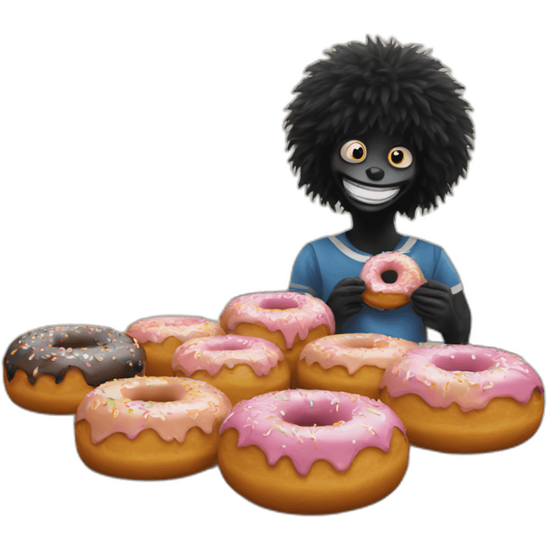 Gollywog looking at donuts emoji