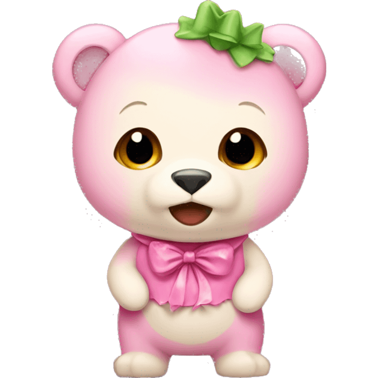 Cute bear with pink bows and dinosaur costume emoji