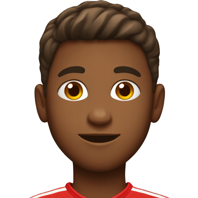 brown boy wearing red soccer uniform holding a football emoji