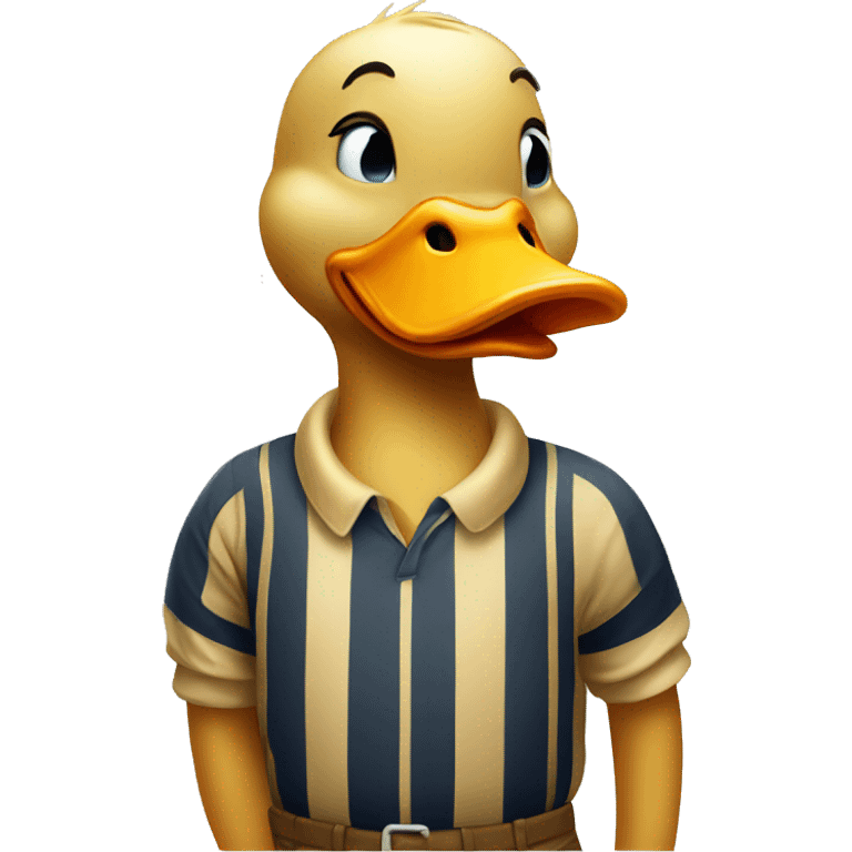 duck wearing a striped polo shirt and a gold diaper emoji