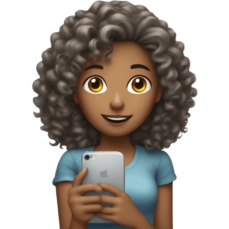 A curly hair girl with her phone  emoji