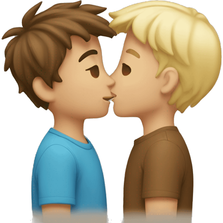 Two boys kissing, one blond and one brown haired emoji