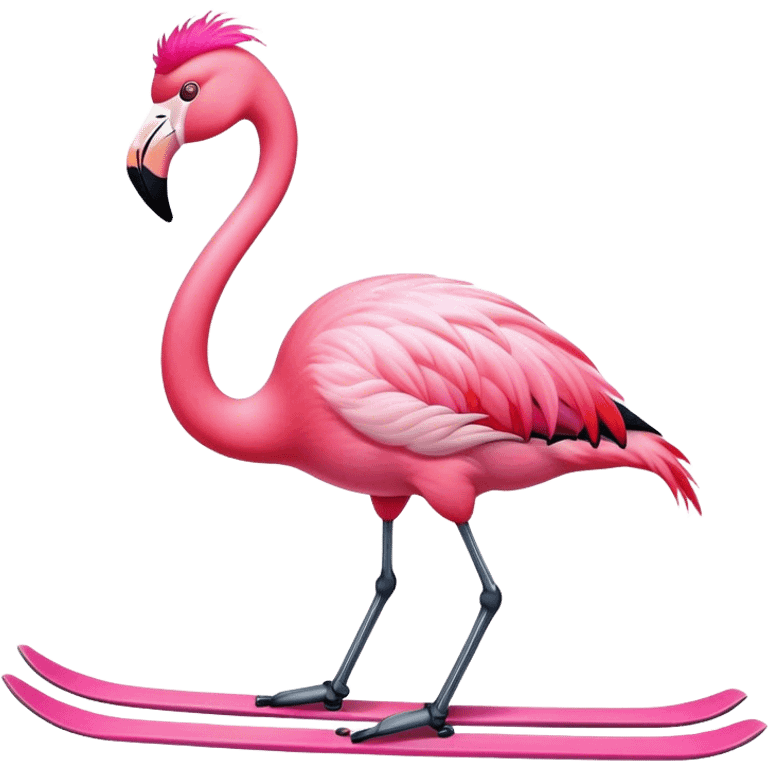 flamingo skiing with pink  emoji