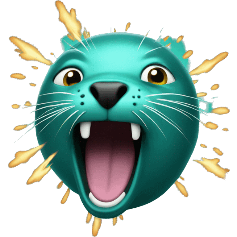 teal-coloured seal exploding head emoji