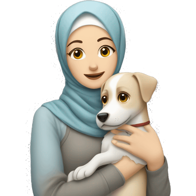 pretty white skin woman with hijab hugging a dog emoji