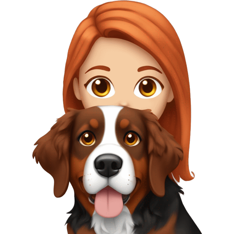 redhead girl with merle bernese mountain dog emoji