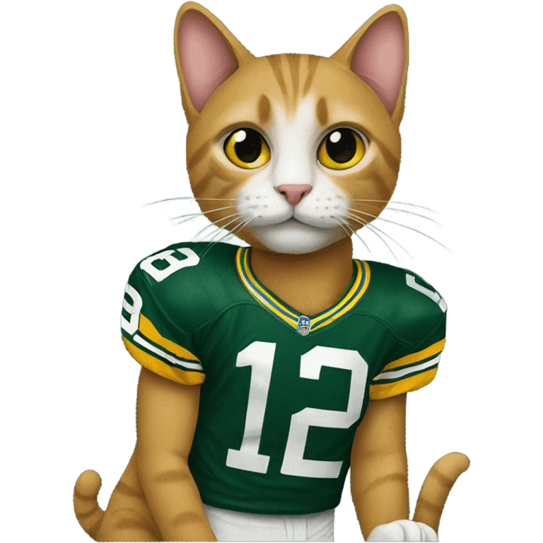 A cat wearing a Green Bay Packers jersey emoji