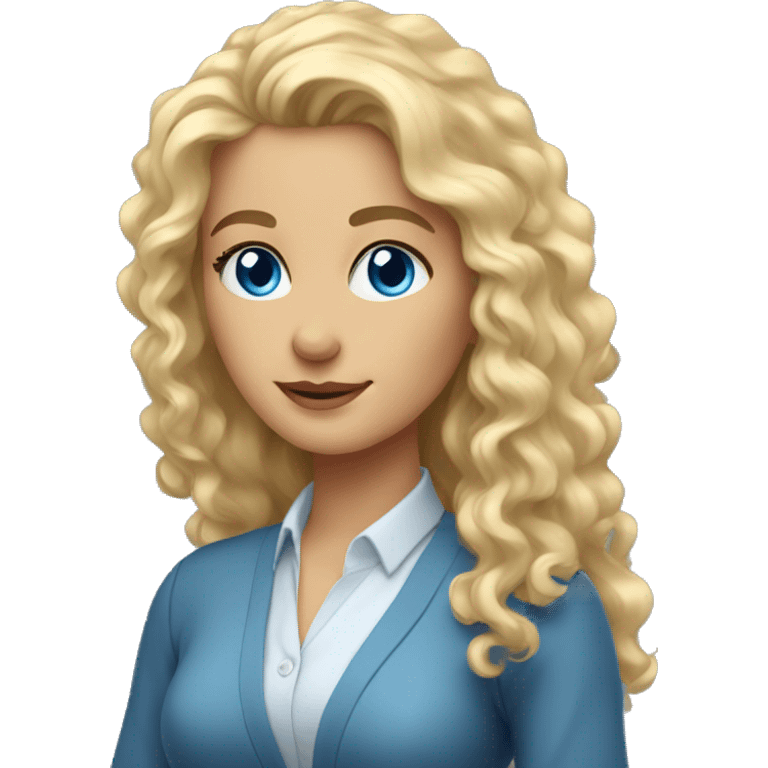 Woman teacher blonde long curly hair  blue eyes with book emoji