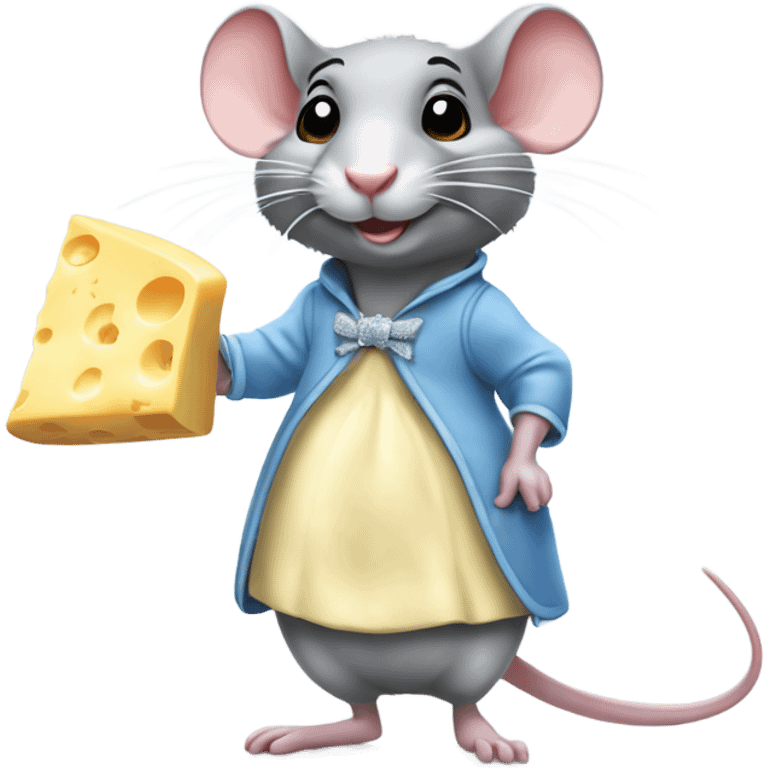 Cinderella's rat standing wear clothes and grab a cheese  emoji