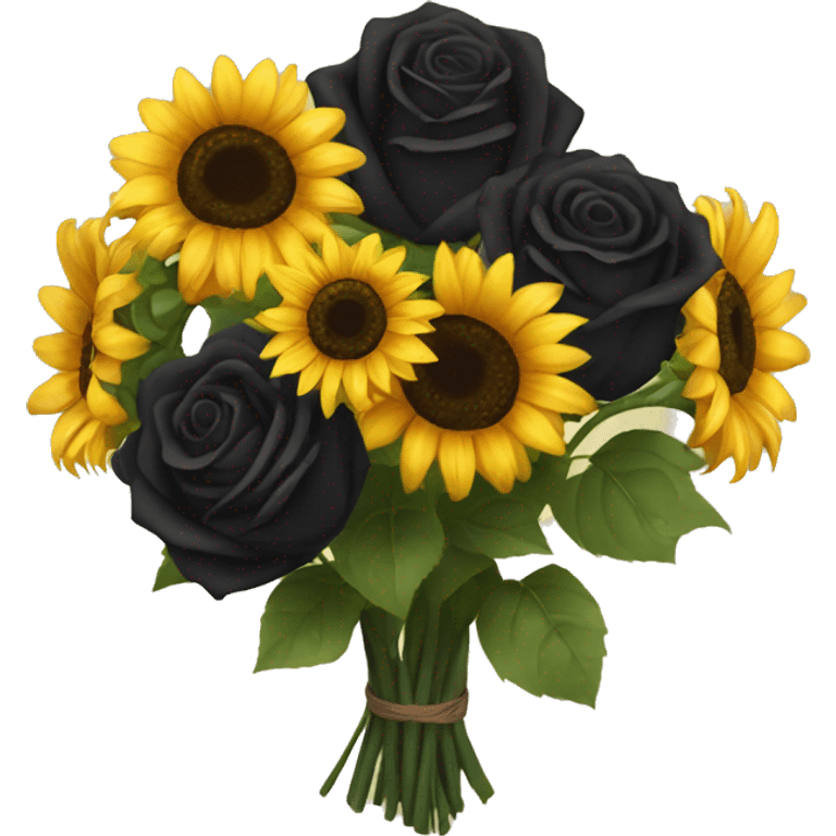 Bouquet of black roses and sunflowers emoji