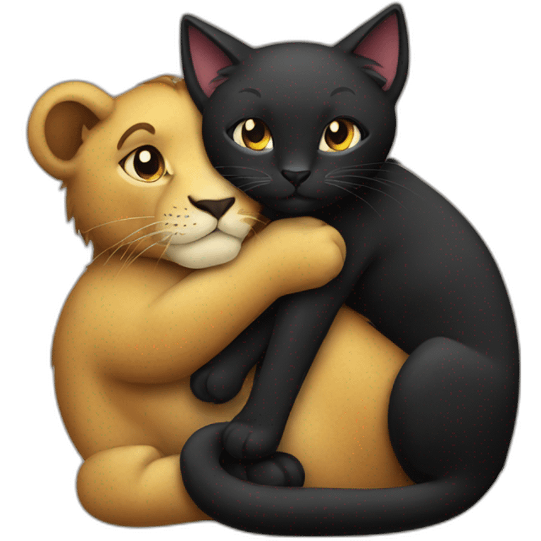 Lion Hugging Black Cat emoji