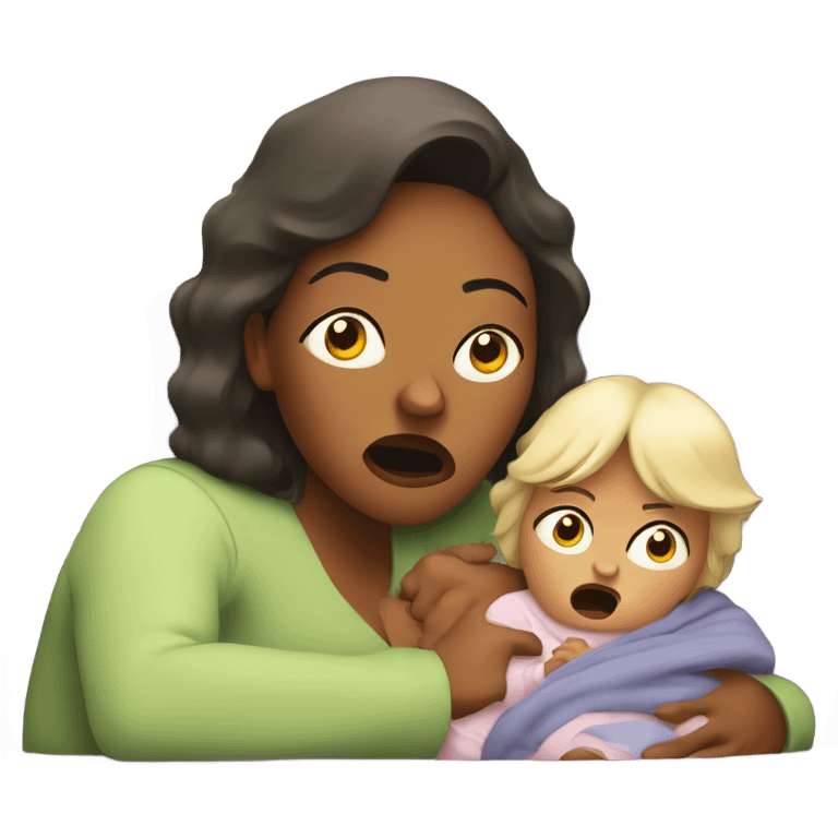 scared mother with baby on couch emoji