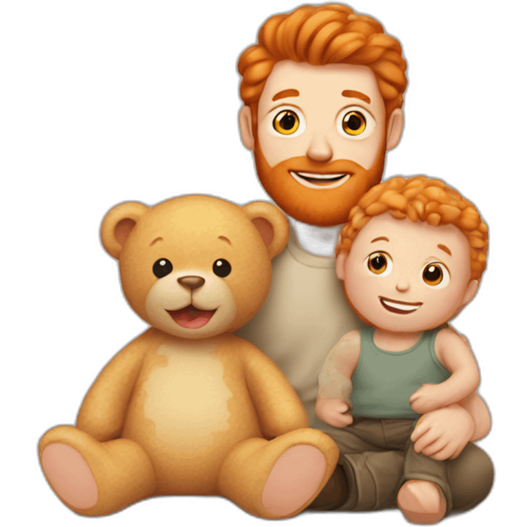 ginger men with one baby and with teddy bear emoji