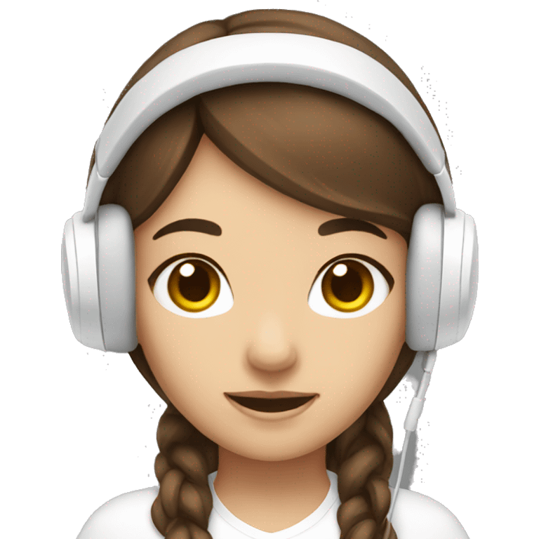 Girl with brown hair brown eyes and white gaming headset on emoji