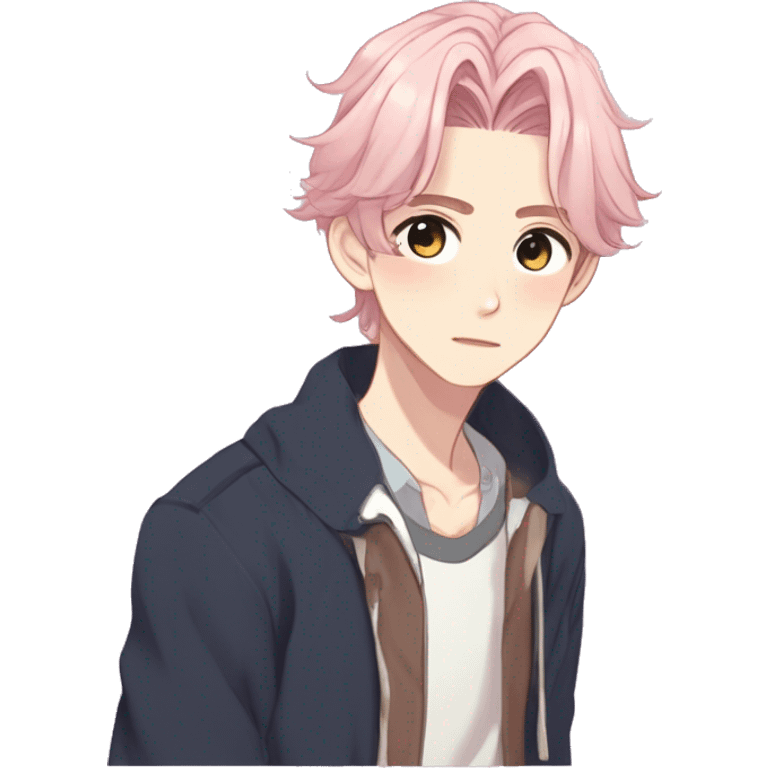 Gorgeous romantic hot attractive anime style modern anime shojo guy with pretty ponytail hair and colorful eyes and blushing face aesthetic trending style  pastelcore cottagecore kawaiicore emoji